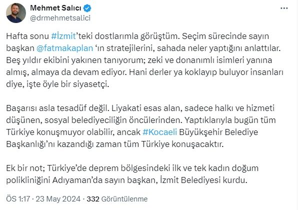 Op. Dr. Mehmet Salıcı’dan Başkan Hürriyet’e  “Başarı asla tesadüf değil”
