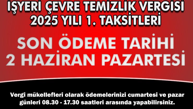 İzmit Belediyesi Emlak ve İşyeri Çevre Temizlik Vergilerinde son gün 2 Haziran